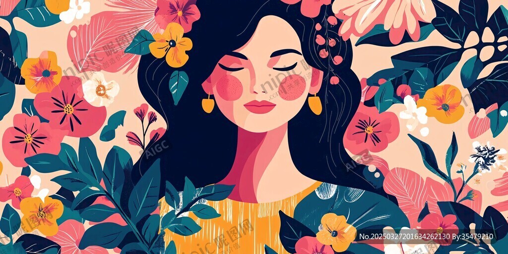 花海中的闭眼优雅女子