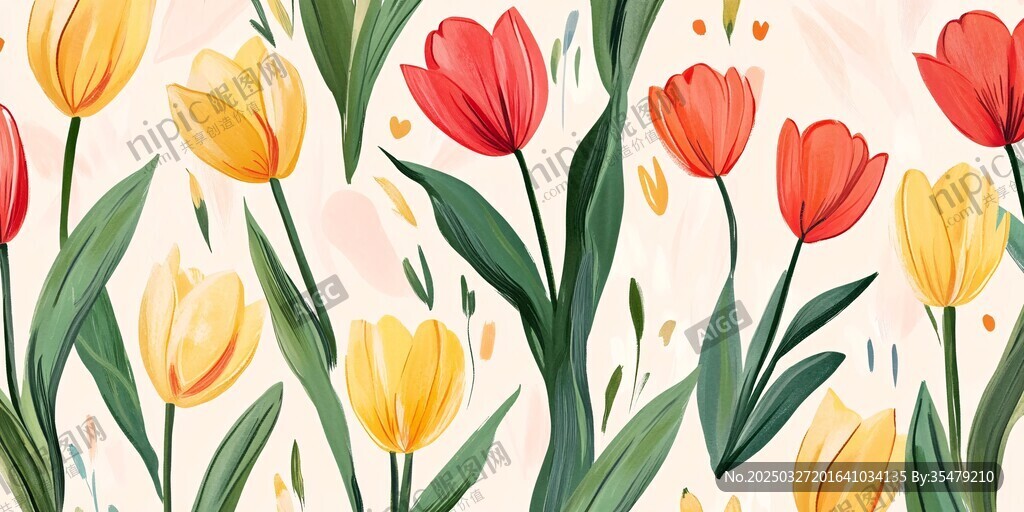 郁金香花卉清新插画图案