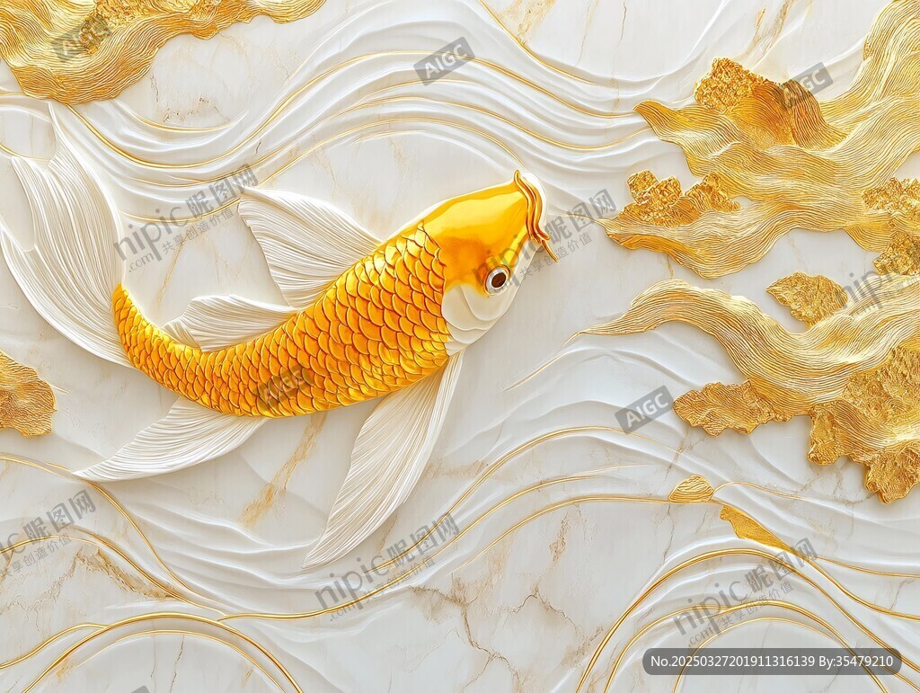金鲤游于祥瑞水波之景