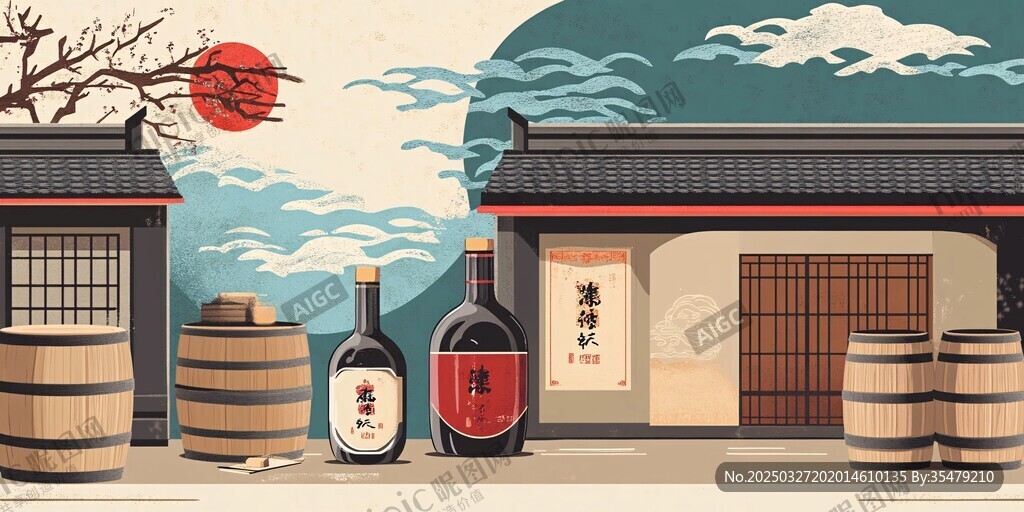 日式酒馆前的美酒与风景