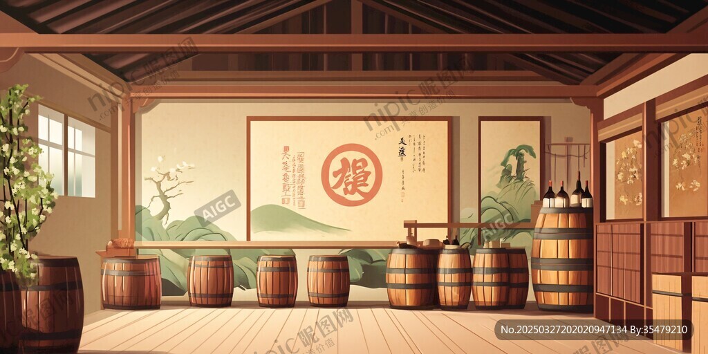 中式酒坊室内古朴场景