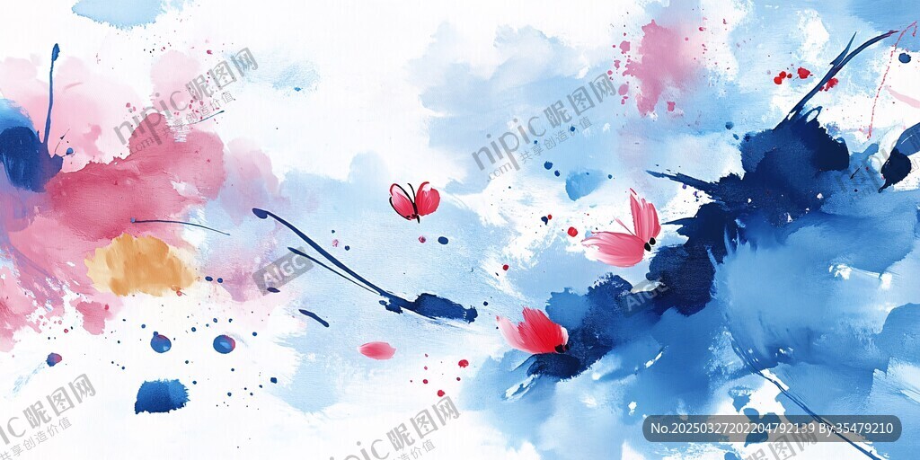 水彩花卉蝴蝶梦幻背景图