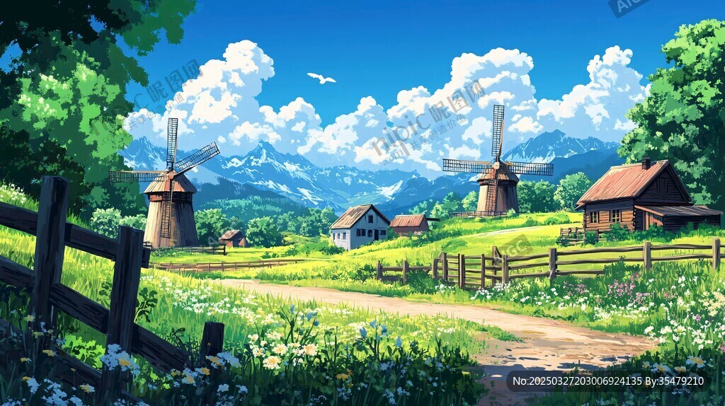 田园风车美景如画