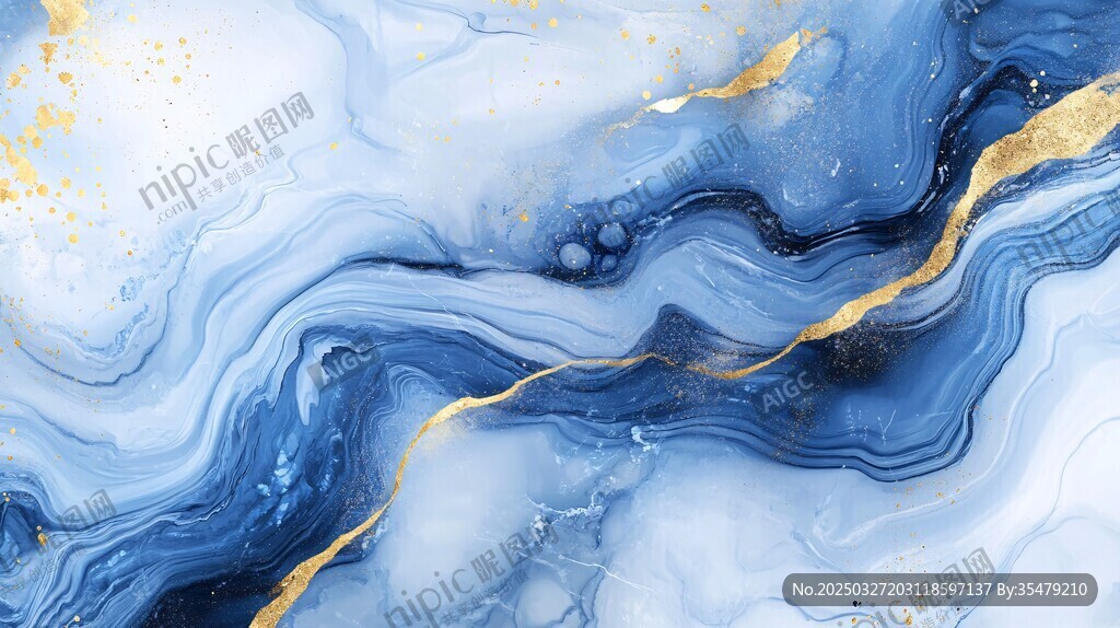 蓝金流体艺术纹理背景图
