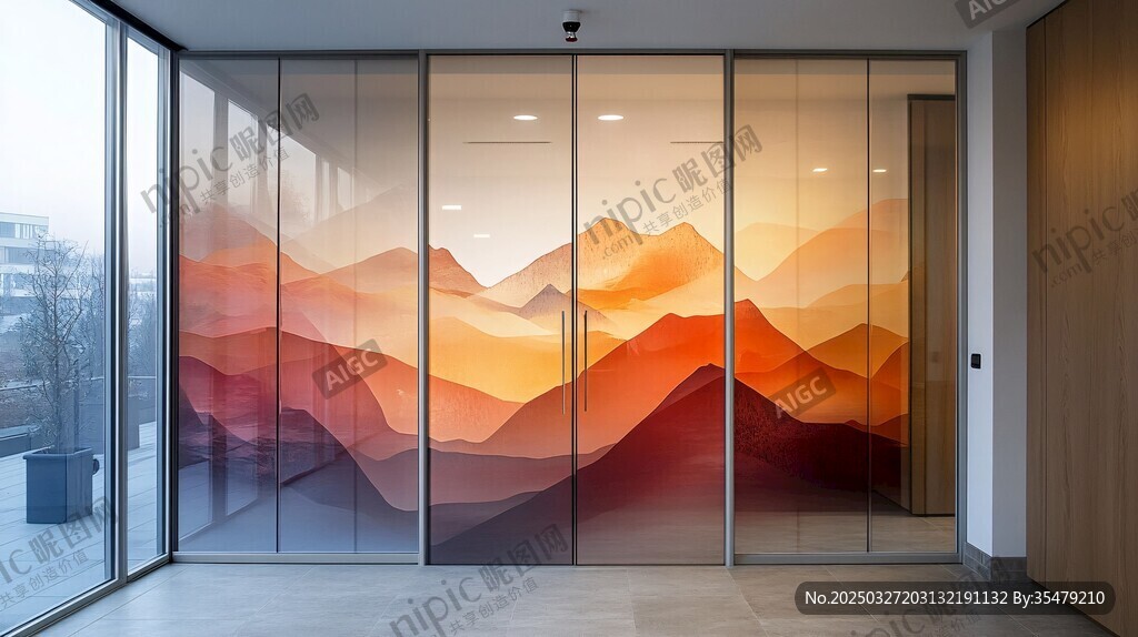 艺术玻璃墙展现山峦之美