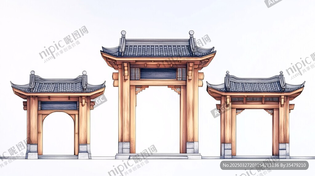 中式古典牌坊建筑设计图