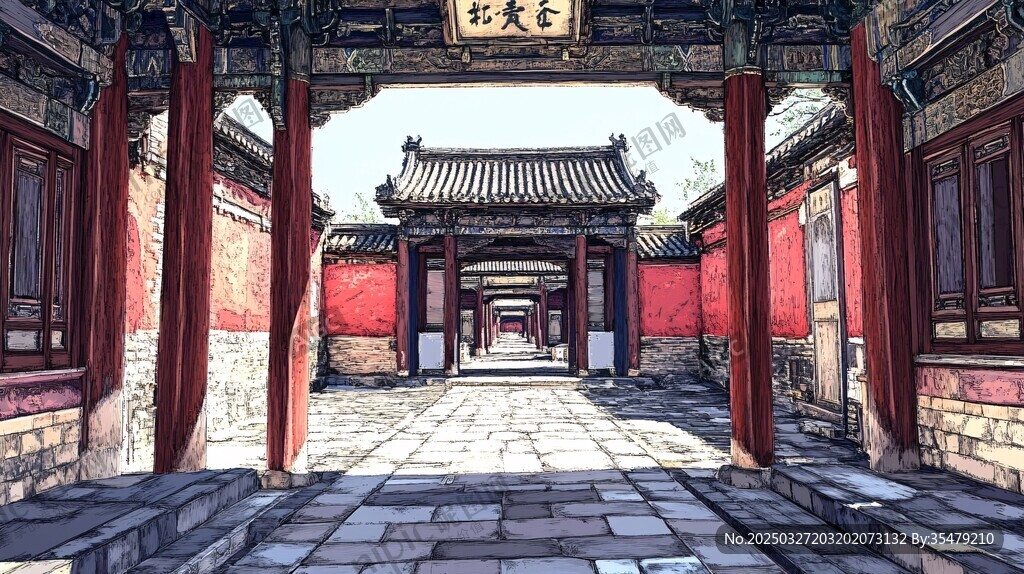 古色古香的中式庭院通道