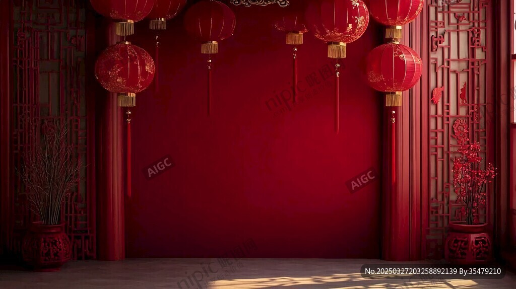 中式红墙灯笼喜庆场景