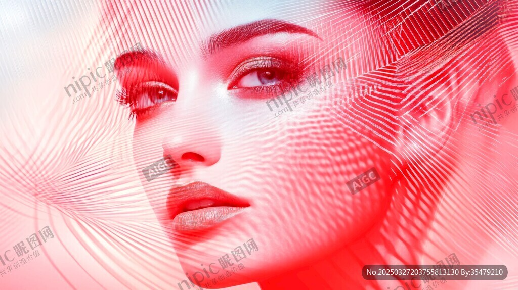 梦幻红调下的女性精致面容