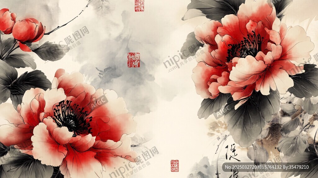 水墨牡丹图