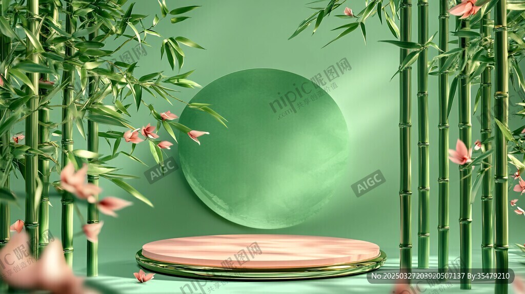 竹影环绕的圆形展示平台