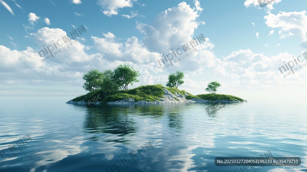 海中小岛的静谧风光