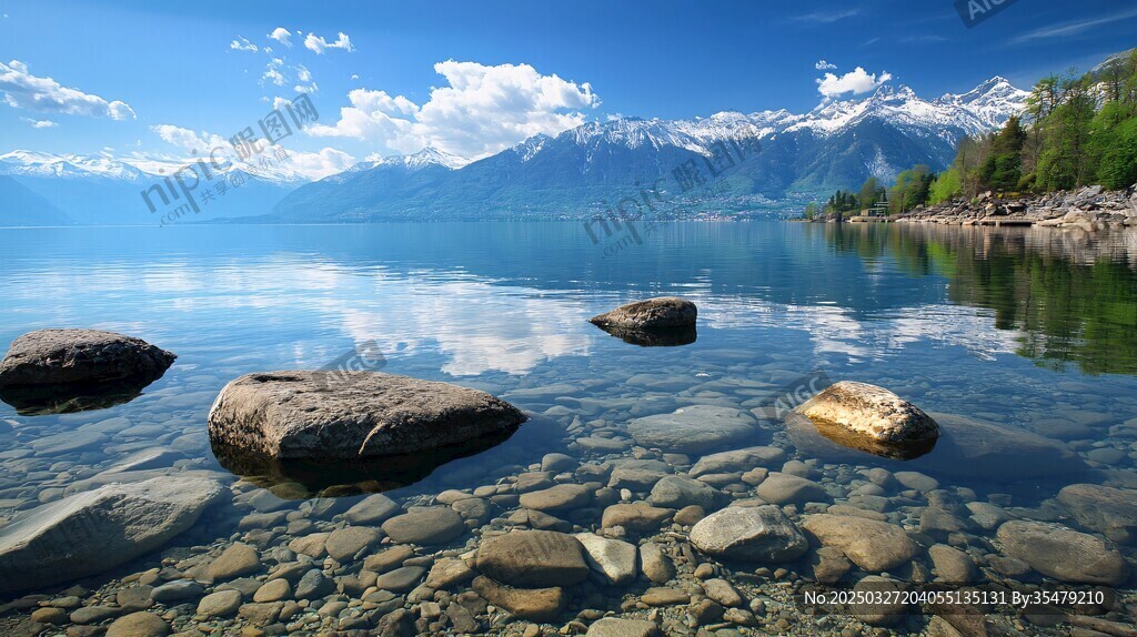 宁静湖畔 远山与清澈湖水