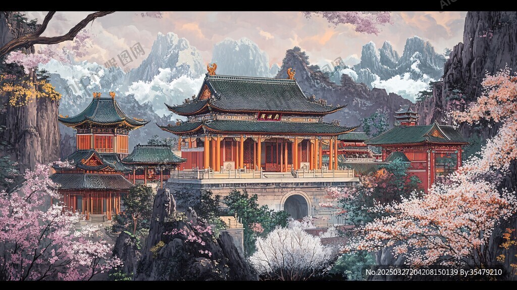 古风山水间的中式古典建筑