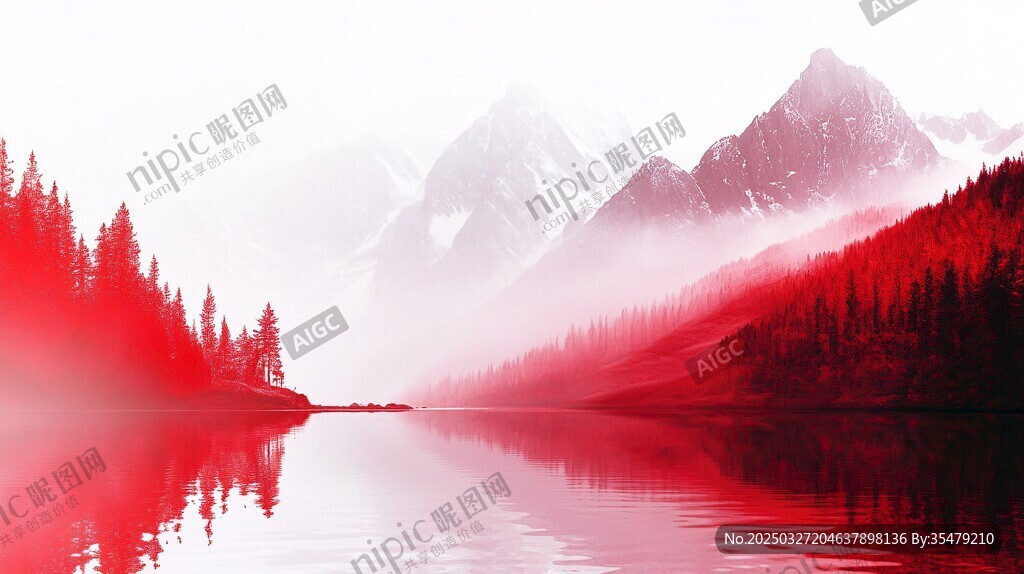 梦幻红调山水湖景风光