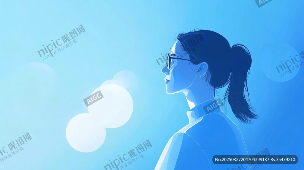 戴眼镜扎马尾的女性侧影