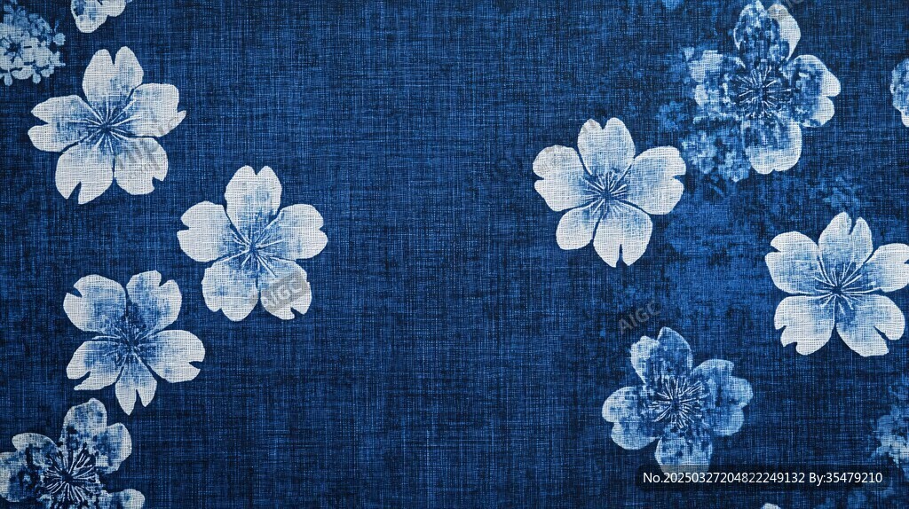 蓝底白花图案布料纹理
