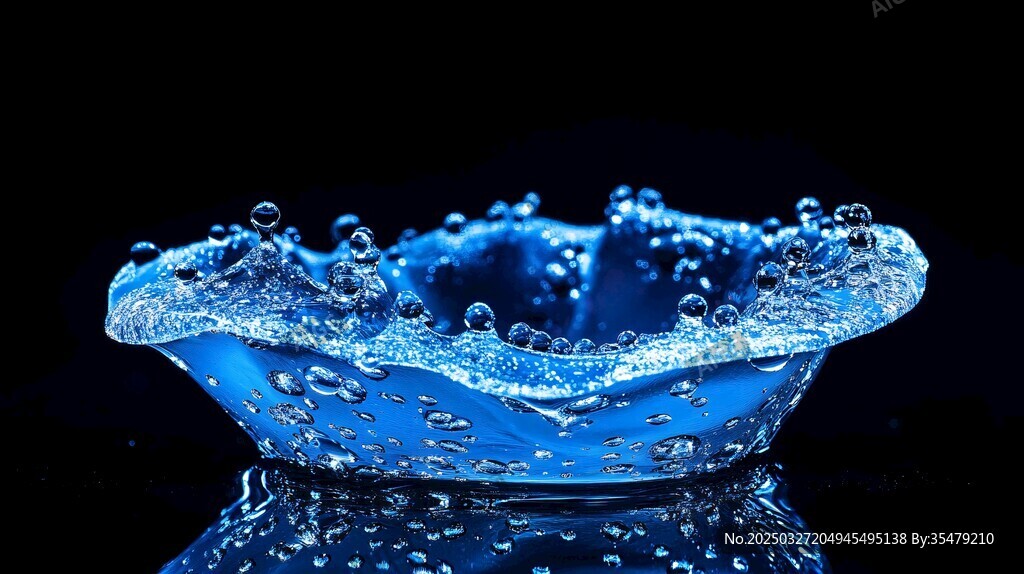蓝色梦幻玻璃碗 水珠晶莹