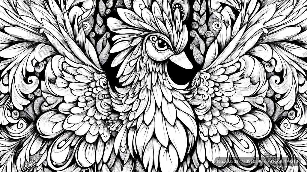 黑白凤凰艺术插画图案