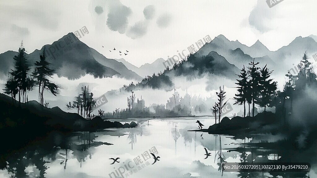 水墨山水间的静谧景致