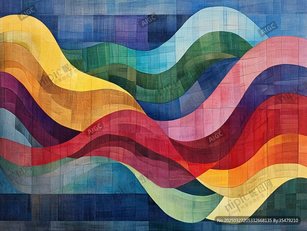 彩色波浪抽象艺术画作
