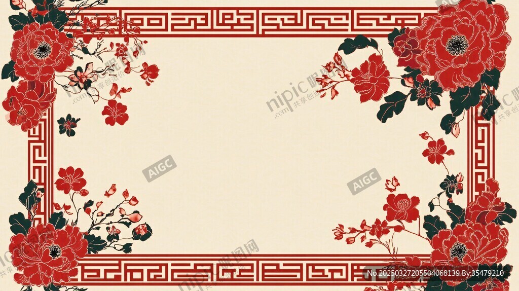 中式花卉边框背景图