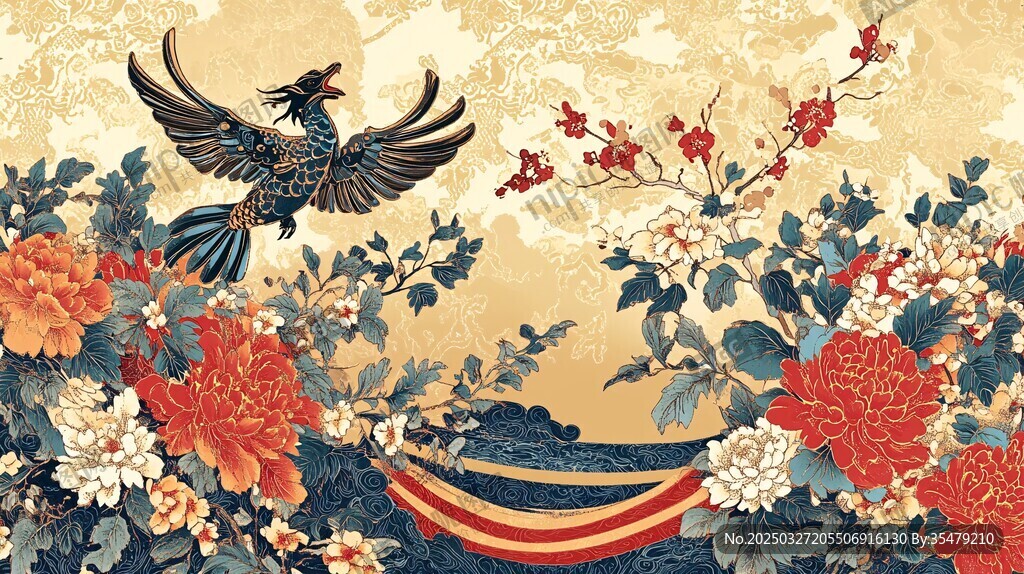 国潮花鸟图 飞鸟繁花锦绣