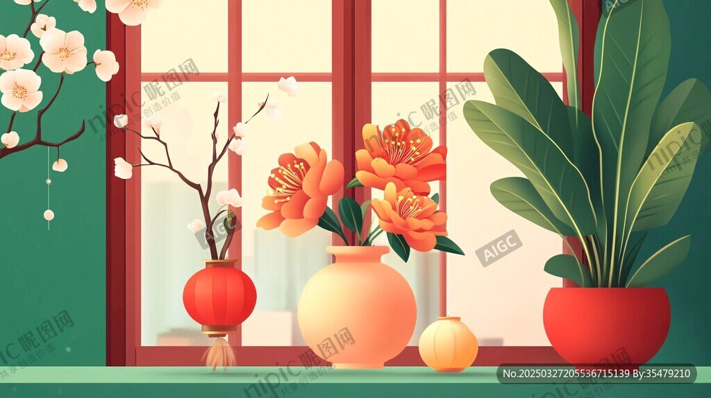 窗前花卉绿植雅致景致