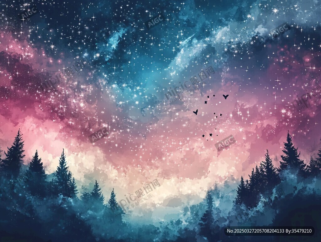 梦幻星空下的静谧森林