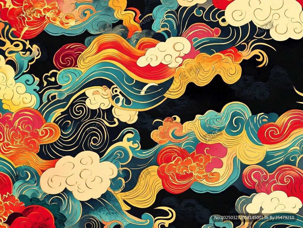 中式传统云纹海浪图案