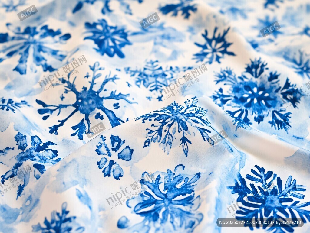 蓝白雪花图案布料