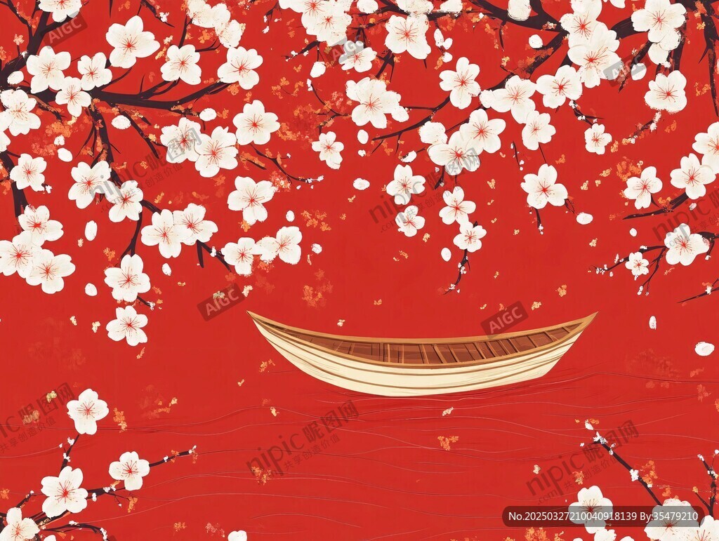 红梅映舟图
