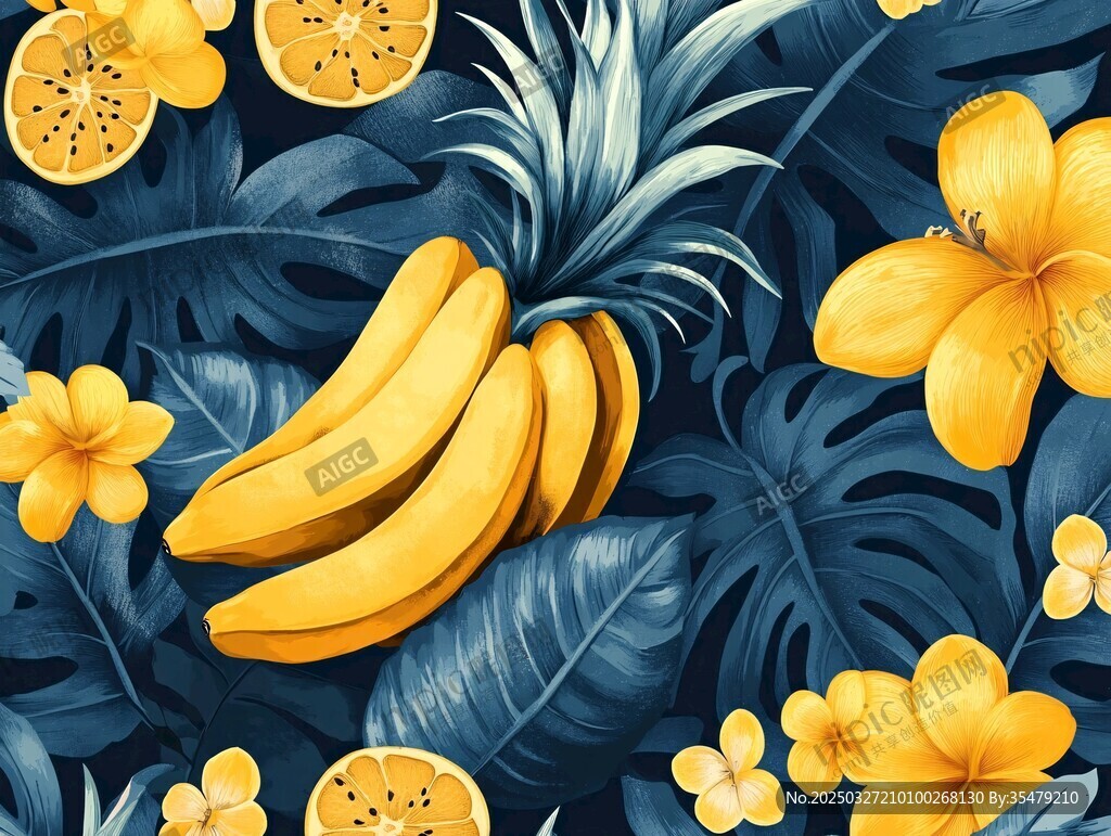 热带水果花卉图案背景