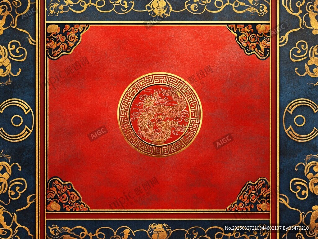 中式古典红底金龙装饰图