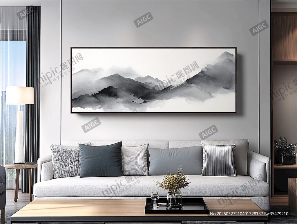 简约客厅中的山水装饰画
