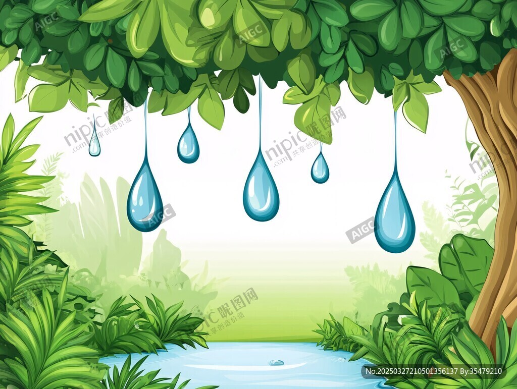 雨林水滴下的清新自然景