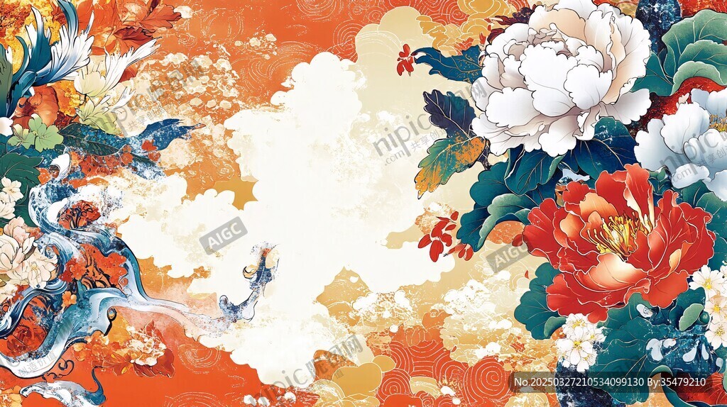 国潮风花鸟祥瑞背景图