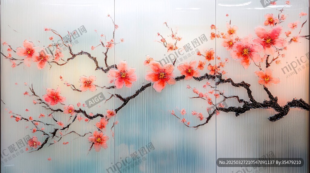 梦幻粉色梅花装饰画