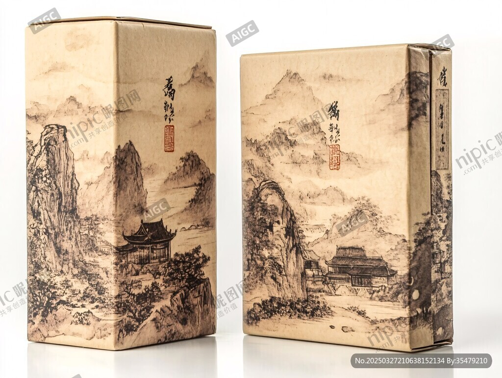 中式山水图案包装盒