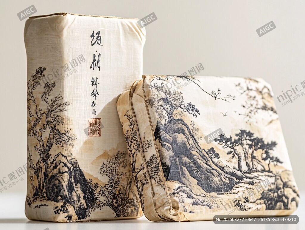 中式山水图案布艺包装