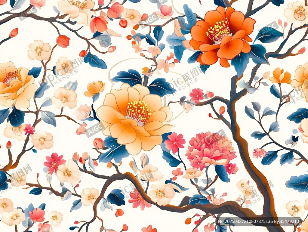 中式繁花似锦花卉图案
