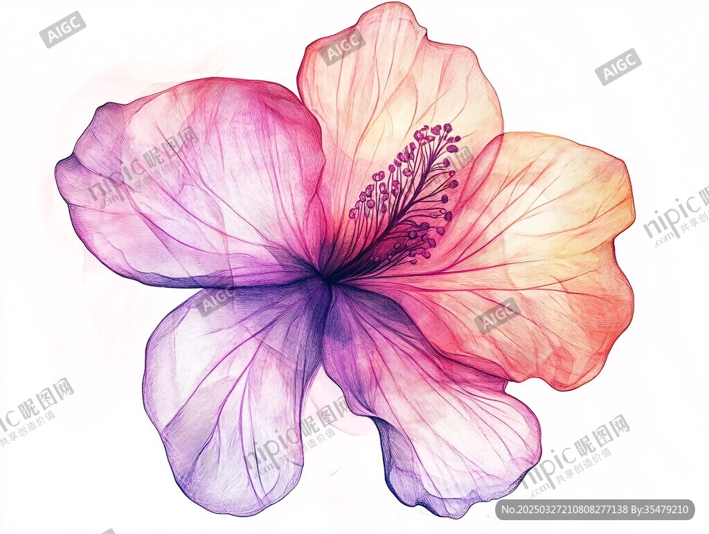 水彩绘梦幻多彩扶桑花
