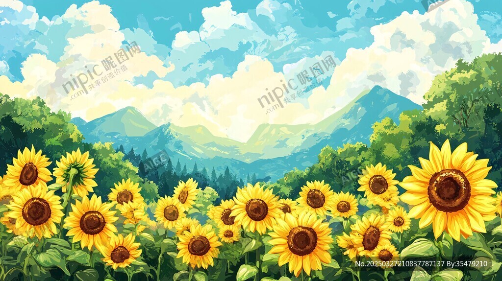 向日葵花海与远山美景