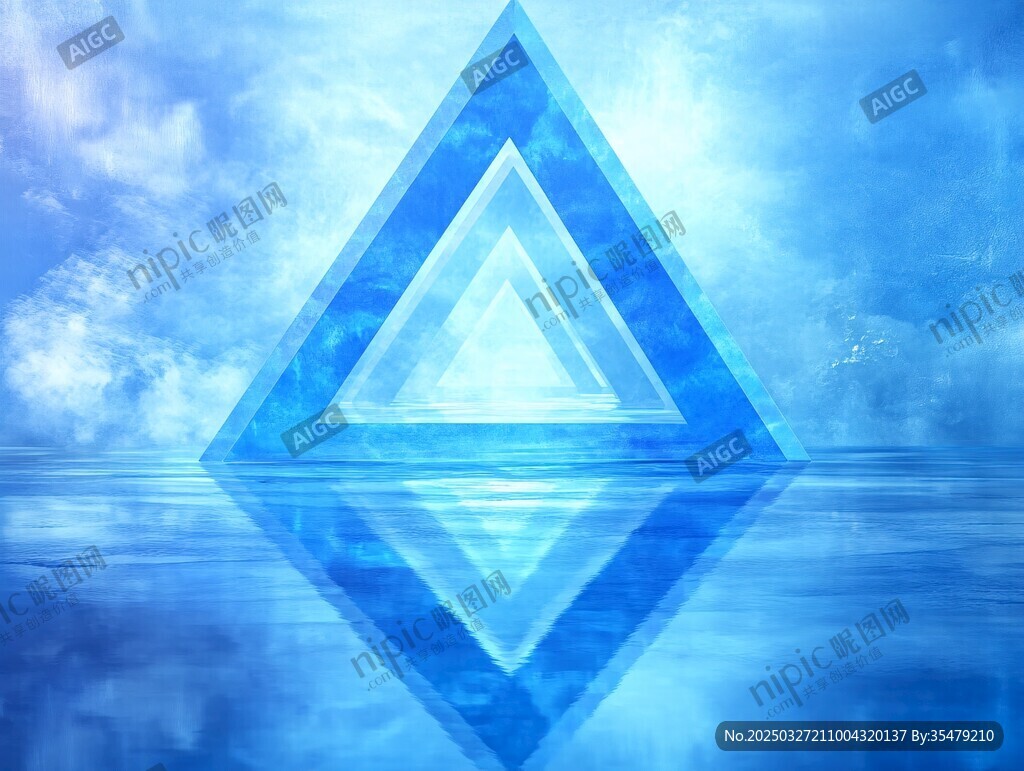 梦幻蓝色三角倒影背景图