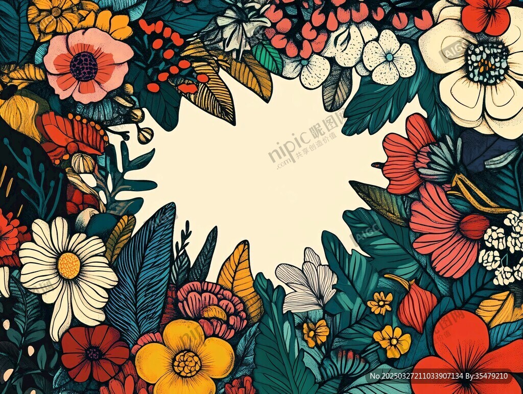 缤纷花卉边框插画