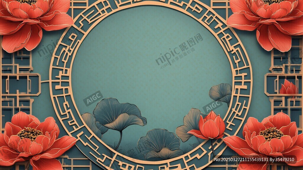 中式古典花卉边框装饰图