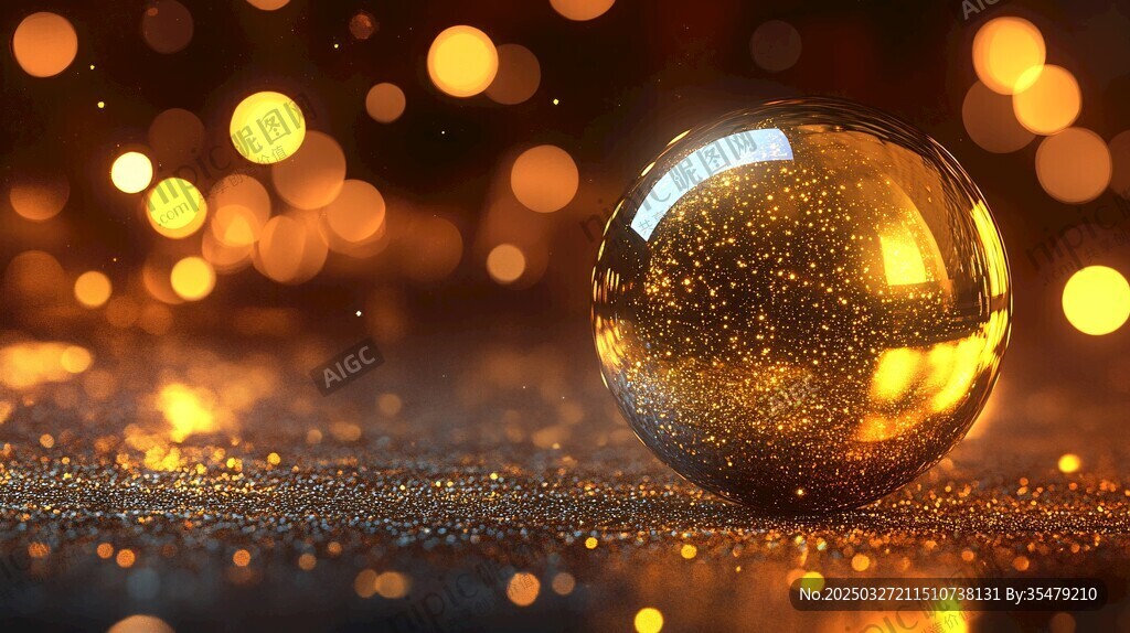 金色幻彩球体与光斑背景