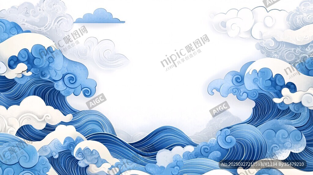 中式海浪云纹背景图