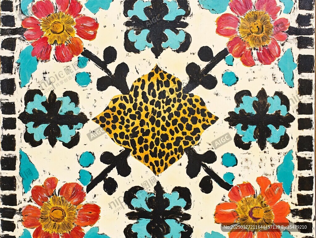 豹纹花卉图案装饰画