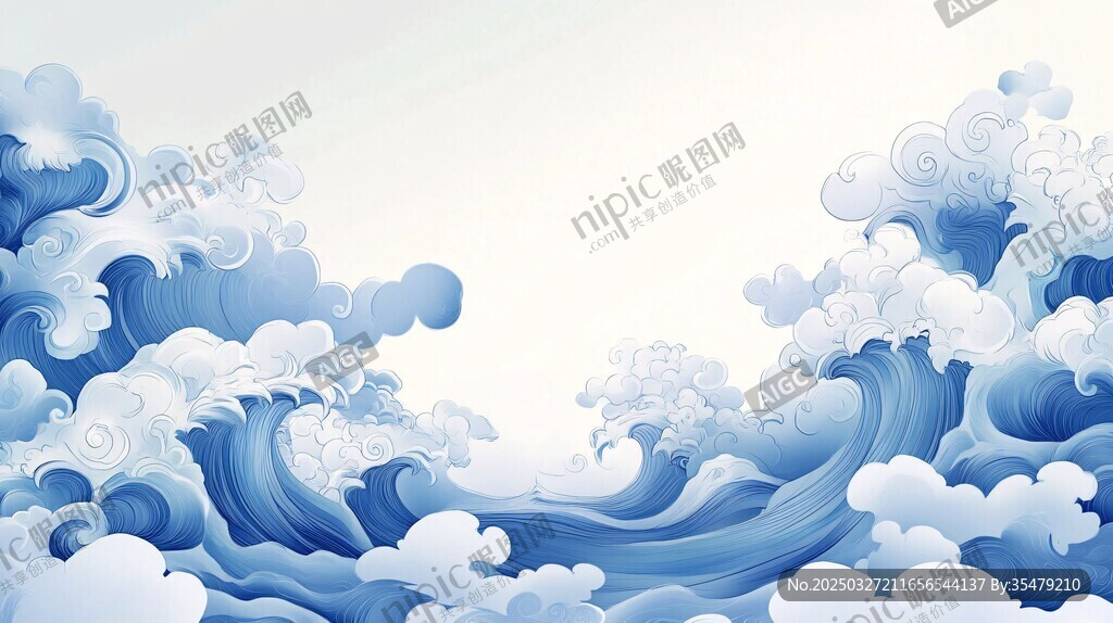 蓝白海浪汹涌壮观景象